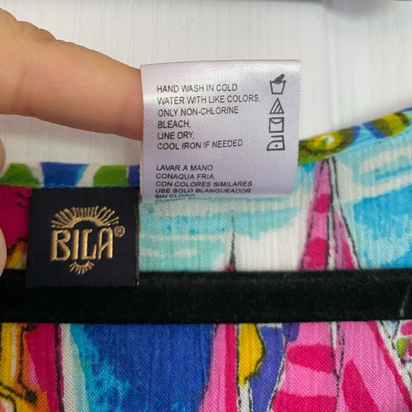 BILA Colorful Floral Tropical Print Midi Dress Blue Size XL Hawaiian Resort - Picture 16 of 17